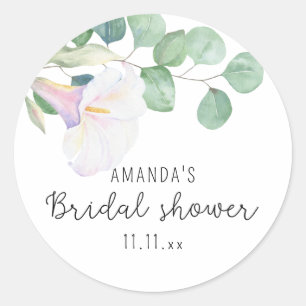 Sticker Rond Eucalyptus et fleur de calla - douche de mariée 
