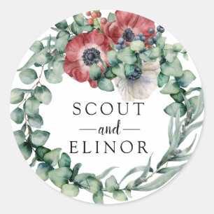 Sticker Rond Eucalyptus et mariage floral rouge Favoriser