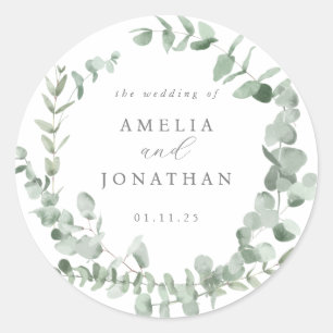 Sticker Rond Eucalyptus Faire-part de mariage aquarelle