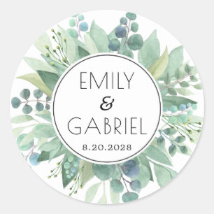 Sticker Rond Eucalyptus Feuille Mariage d'aquarelle