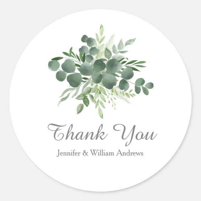 Sticker Rond Eucalyptus Feuille Nature Verdure Script Merci (Devant)