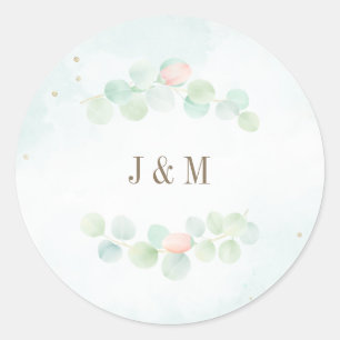 Sticker Rond Eucalyptus Feuilles Floral Wreath Mariage