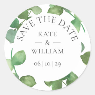 Sticker Rond Eucalyptus Feuilles mariage Enregistrer la date Fa