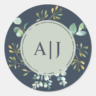 Sticker Rond Eucalyptus Foliage Mariage Botanique Monogramme