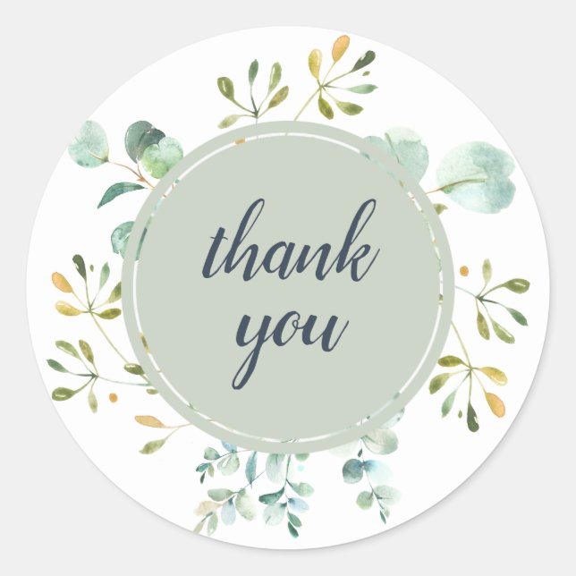 Sticker Rond Eucalyptus Foliage Merci Mariage botanique (Devant)