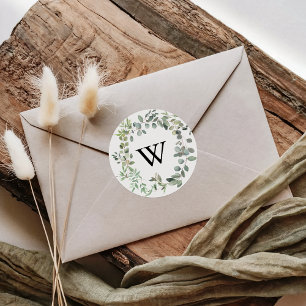 Sticker Rond Eucalyptus Foliage Monogramme Mariage Enveloppe Ph
