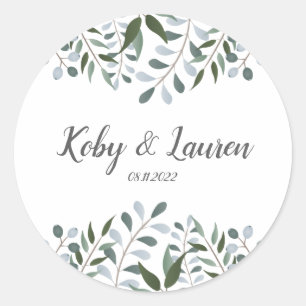 Sticker Rond Eucalyptus Green Anniversaire Floral Date