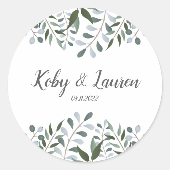 Sticker Rond Eucalyptus Green Anniversaire Floral Date (Devant)