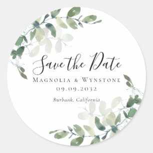 Sticker Rond Eucalyptus Green Enregistrer la date