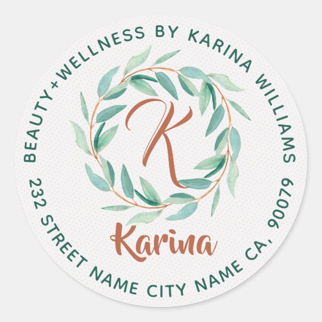 Sticker Rond Eucalyptus Green Leafs Wreath Beauté & Wellness (Devant)