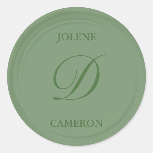 Sticker Rond Eucalyptus Green Monogram Faux Mariage de cire (Devant)
