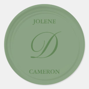 Sticker Rond Eucalyptus Green Monogram Faux Mariage de cire