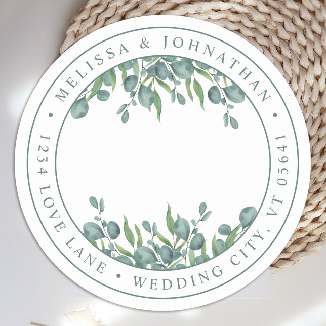 Sticker Rond Eucalyptus Greenery Simple Circle Adresse de retou (Créateur téléchargé)