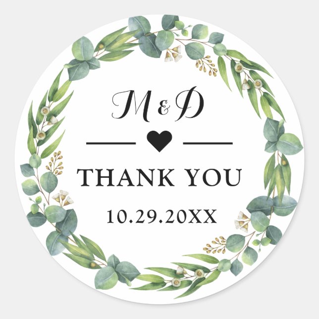 Sticker Rond Eucalyptus mariage faveur merci (Devant)