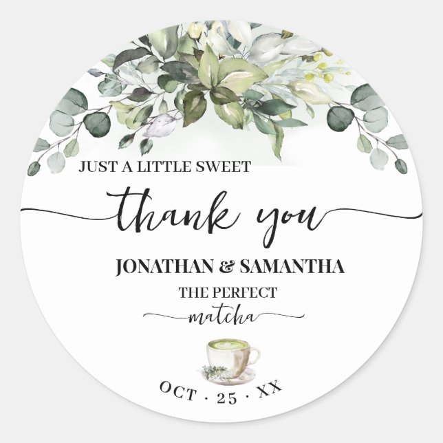 Sticker Rond Eucalyptus Matcha Sweet Thank You Bridal Shower (Devant)
