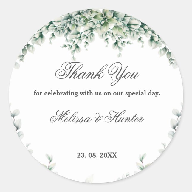 Sticker Rond Eucalyptus Merci Mariage de feuillage (Devant)