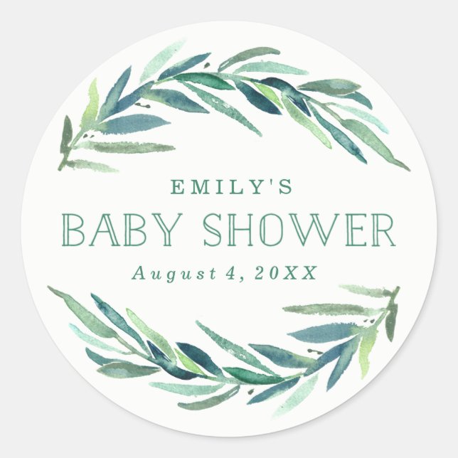 Sticker Rond Eucalyptus moderne | BABY SHOWER (Devant)