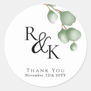 Sticker Rond Eucalyptus Noir & Blanc Minimaliste Monogramme mar