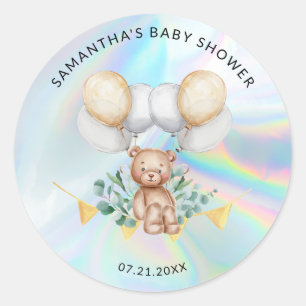 Sticker Rond Eucalyptus Nounours Ballons Holographiques Baby Sh
