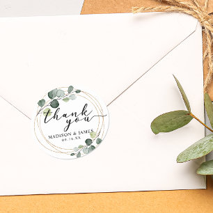 Sticker Rond Eucalyptus or Merci Mariage vert