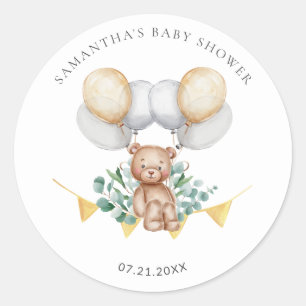 Sticker Rond Eucalyptus Ours & Balloons Baby shower