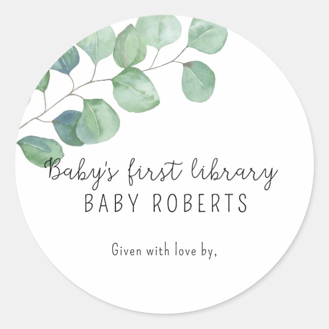 Sticker Rond Eucalyptus - première bibliothèque pour bébé (Devant)