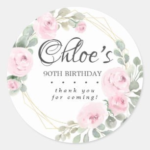 Sticker Rond Eucalyptus rose Floral 90e anniversaire Merci