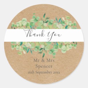 Sticker Rond Eucalyptus Rustique Merci Mariage vert Favoriser