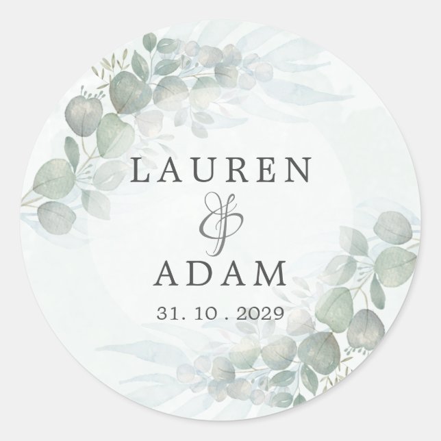 Sticker Rond Eucalyptus Rustique Verdure Aquarelle Mariage Cla (Devant)