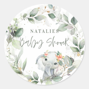 Sticker Rond eucalyptus sauge vert mignon baby shower d'éléphan