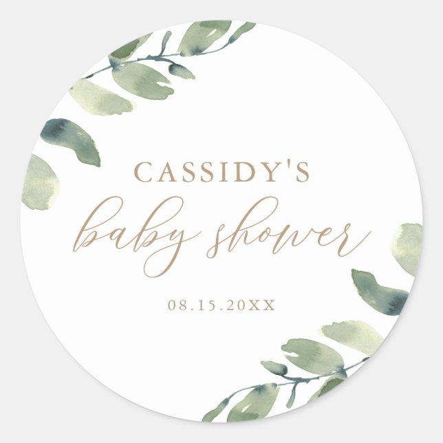 Sticker Rond Eucalyptus Verdure Baby shower Classic Rond Stic (Devant)