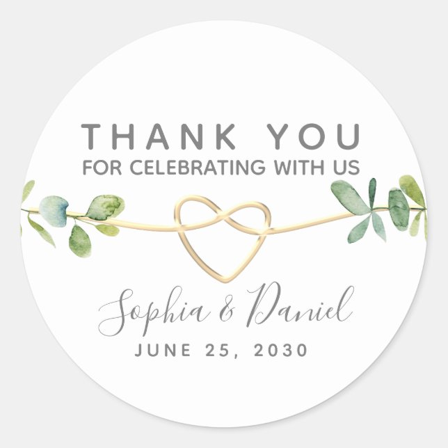 Sticker Rond Eucalyptus verdure Élégant Merci de mariage (Devant)