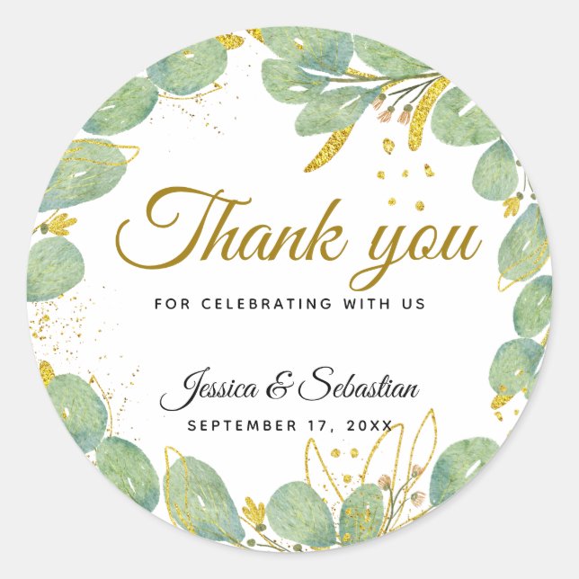 Sticker Rond Eucalyptus Verdure Merci Faveurs de mariage (Devant)