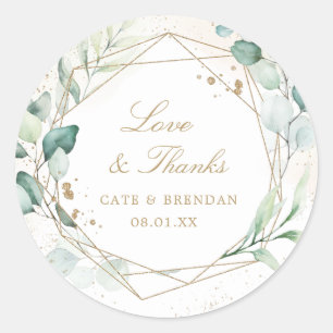 Sticker Rond Eucalyptus Verdure Or Mariage géométrique Faveur