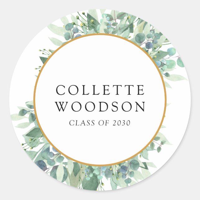 Sticker Rond Eucalyptus Vert Aquarelle Graduation (Devant)