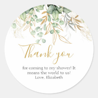 Sticker Rond Eucalyptus vert feuille verte et Merci or