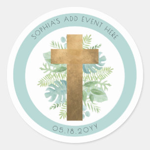 Sticker Rond Événement religieux verdure croix enveloppe sceau/