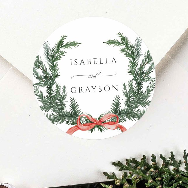 Sticker Rond Evergreen Pine Wreath Wedding (Créateur téléchargé)