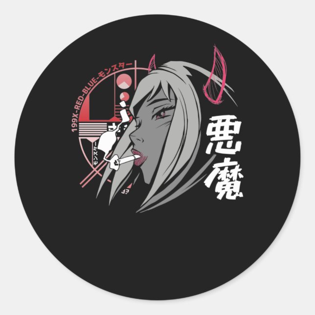 Sticker Rond Evil Anime Sad Girl Otaku Japonais esthétique (Devant)