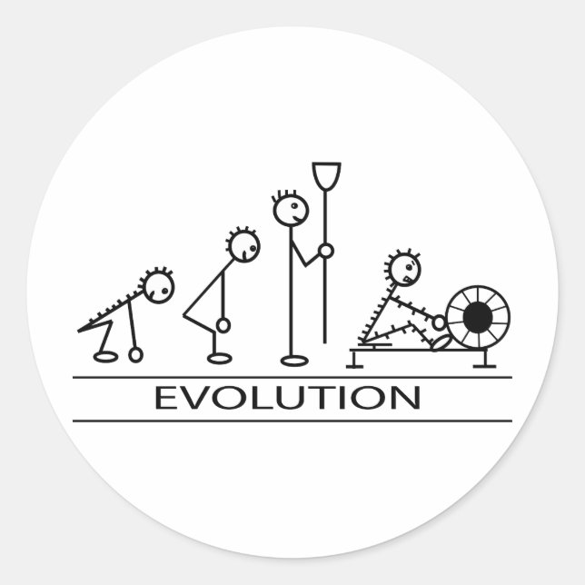 Sticker Rond Évolution de l'homme avec l'aviron (Devant)