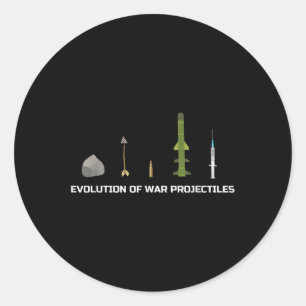 Sticker Rond Evolution Des Projectiles De Guerre Mème Anti-Vacc