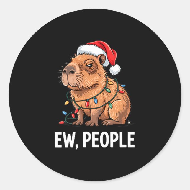 Sticker Rond Ew People Capybara Christmas Lights Funny Introver (Devant)