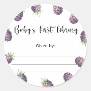 Sticker Rond ex-libris Baby Shower mûre, livres pour bébé
