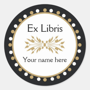 Sticker Rond Ex Libris Boplate - Pois blanc or