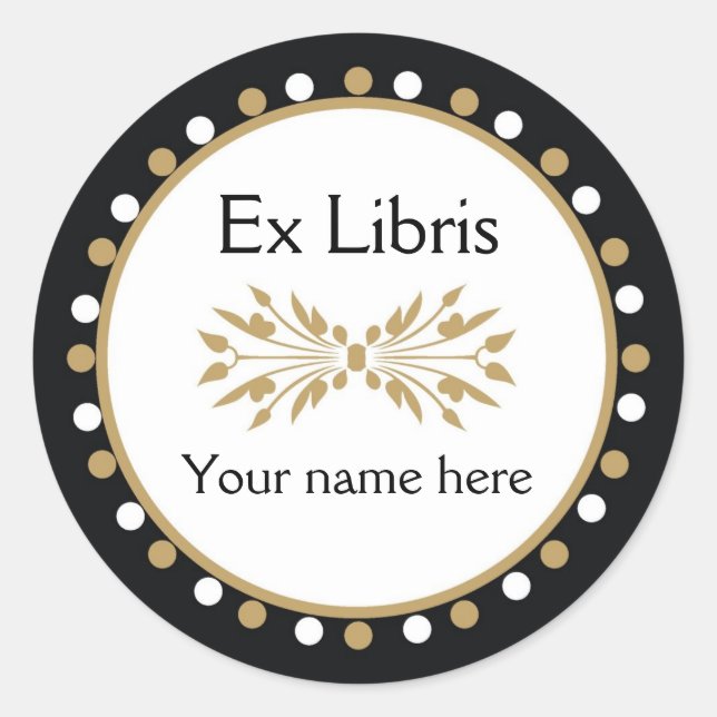 Sticker Rond Ex Libris Boplate - Pois blanc or (Devant)