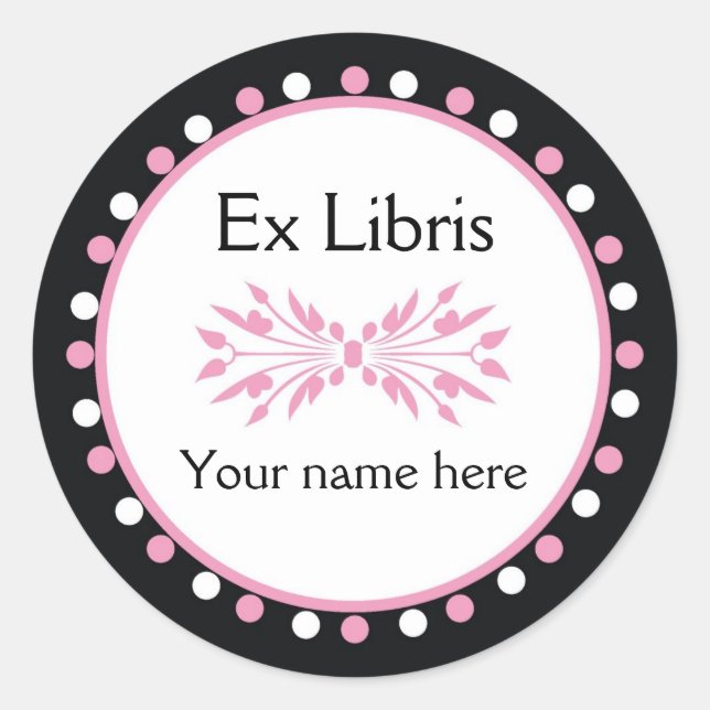 Sticker Rond Ex Libris Boplate - Pois blanc rose (Devant)