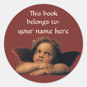 Sticker Rond Ex-libris des Anges de la Madone Sixtine de Raphaë