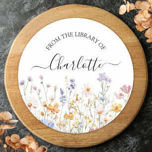Sticker Rond Ex-libris élégant aquarelle fleurs sauvages coloré