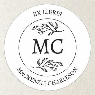 Sticker Rond Ex Libris personnalisé avec monogramme de plaque d