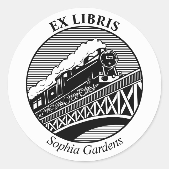 Sticker Rond Ex Libris - Train à vapeur sur un pont (Devant)